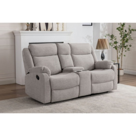 Ellena Plush Silver 2 Seater Recliner Sofa with Storage - Manual Recliner - Silver