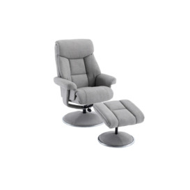 Bianca Swivel Recliner Chair and Stool - Lisbon Silver