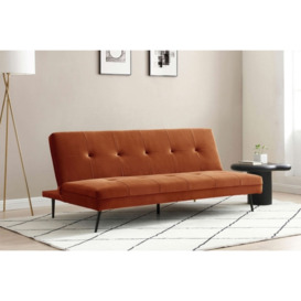 June Click Clack Burnt Orange Sofa Bed with Deep Tufting - Orange