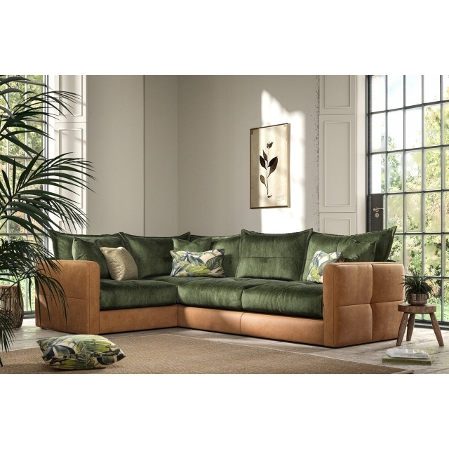 Alexander and James Quinn Leather and Fabric Mix Medium Corner Sofa - Left Hand Facing - Brown