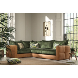 Alexander and James Quinn Leather and Fabric Mix Medium Corner Sofa - Right Hand Facing - Brown