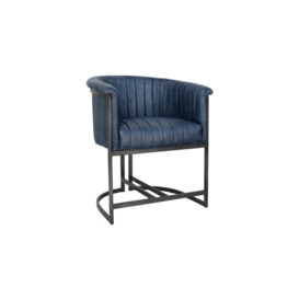 Leather and Iron Tub Chair in Blue PU Leather - Blue