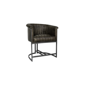 Leather and Iron Tub Chair in Dark Grey PU Leather - Dark Grey