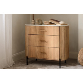 Rufus Reeded Mango Wood and Marble 3 Drawer Chest of Drawers - Mango Wood