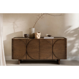 Idless Walnut Finish Wide Sideboard with Travertine Stone Top - Brown