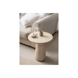 Idless Travertine Stone Lamp Table with Cylindrical Base - Stone