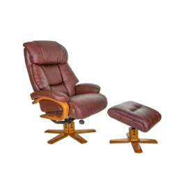 NiceEdmonton Leather Swivel Chair and Stool - Chestnut