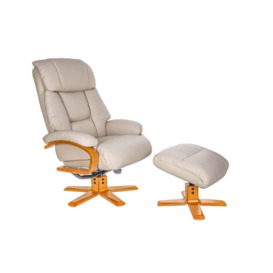 NiceEdmonton Leather Swivel Chair and Stool - Ivory