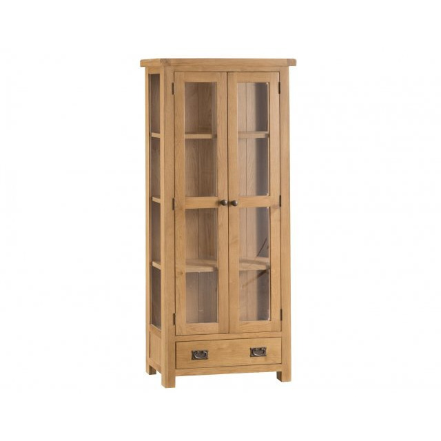 Light Rustic Oak Display Cabinet With Glass Doors - Oak