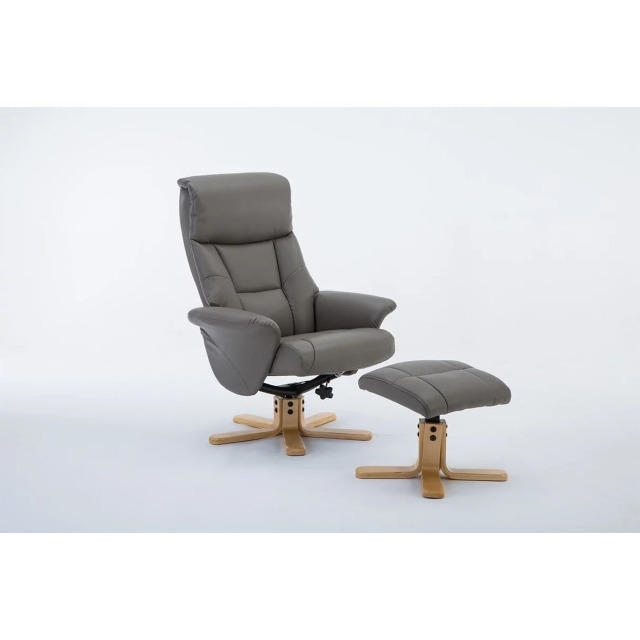 Marseille Swivel Recliner Chair and Stool - Grey