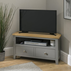 Oak City - Nebraska Oak 90cm Corner TV Unit For Screens Up To 42 Moles Breath Grey - Grey