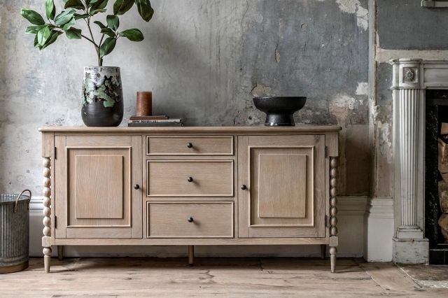 Gallery Direct Artisan Limewash Oak Large Sideboard with Bobbin Detail - Oak