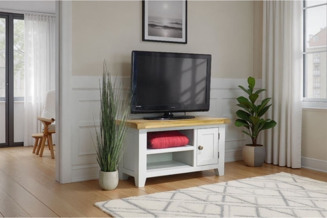 Cotswold Grey Painted Oak Small TV Stand 91cm Wide - Grey
