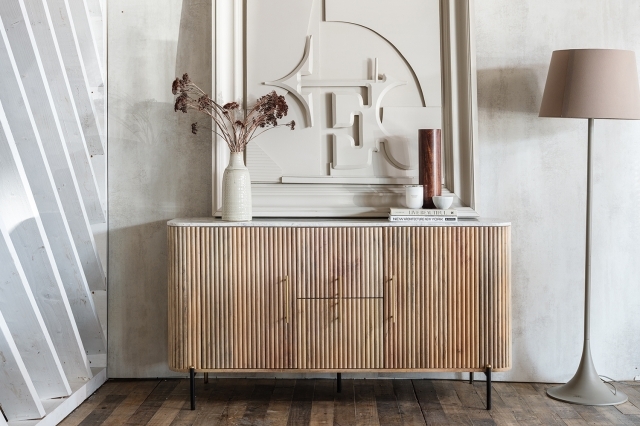 Reed Mango Wood and Marble Wide Sideboard - Mango Wood