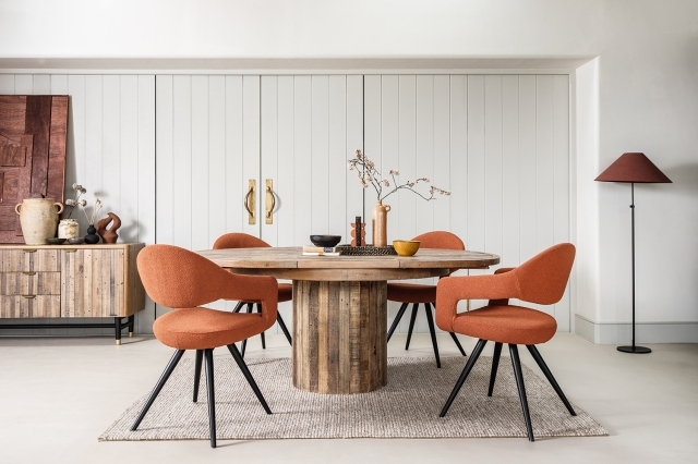 Fairfax Reclaimed Slatted Wood 135cm-185cm Extending Round Dining Table - Reclaimed