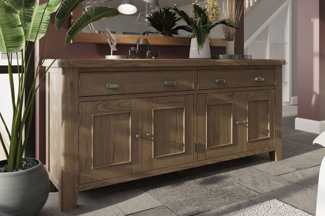 Smoked Oak 4 Door Sideboard - Oak