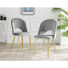2x Arlon Grey Velvet Gold Leg Dining Chairs