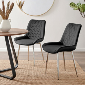 2x Pesaro Black Velvet Silver Leg Luxury Dining Chairs