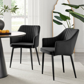 2x Calla Black Velvet Dining Chairs with Black Legs