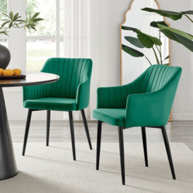 2x Calla Green Velvet Dining Chairs with Black Legs