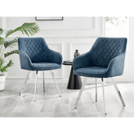 2x Falun Blue Fabric Silver Leg Dining Chairs