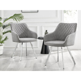 2x Falun Light Grey Fabric Silver Leg Dining Chairs