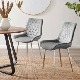2x Pesaro Grey Velvet Silver Leg Luxury Dining Chairs