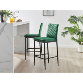 2x Milan Bar Stools Green Velvet Black Legs