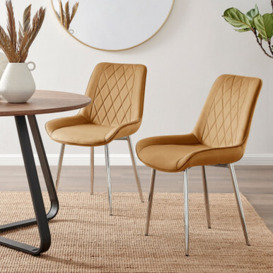 2x Pesaro Mustard Velvet Silver Leg Luxury Dining Chairs