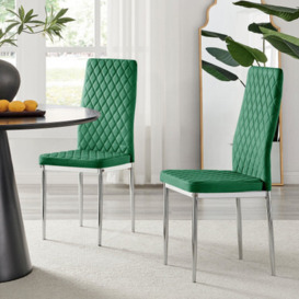 4x Milan Dining Chair Green Velvet Silver Legs