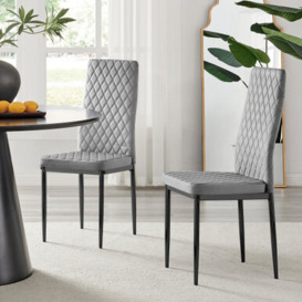 4x Milan Dining Chair Grey Velvet Black Legs