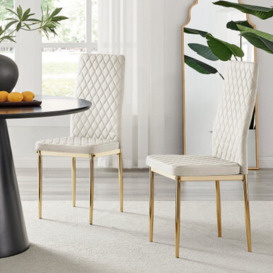 6x Milan Dining Chair Cream Velvet Gold Legs