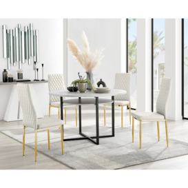 Adley Grey Concrete Effect Storage Dining Table & 4 Velvet Milan Gold Leg Chairs