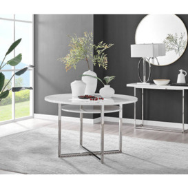 Adley White High Gloss and Chrome Round Storage Dining Table