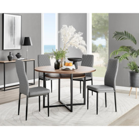 Adley Brown Wood Storage Dining Table & 4 Milan Black Leg Chairs