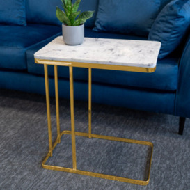 Alissa C Shaped Side Table in 100% White Marble and Brass