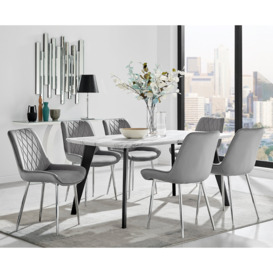 Andria Black Leg Marble Effect Dining Table and 6 Pesaro Silver Leg Chairs