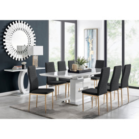 Arezzo White High Gloss Extending Dining Table & 8 Milan Gold Leg Chairs