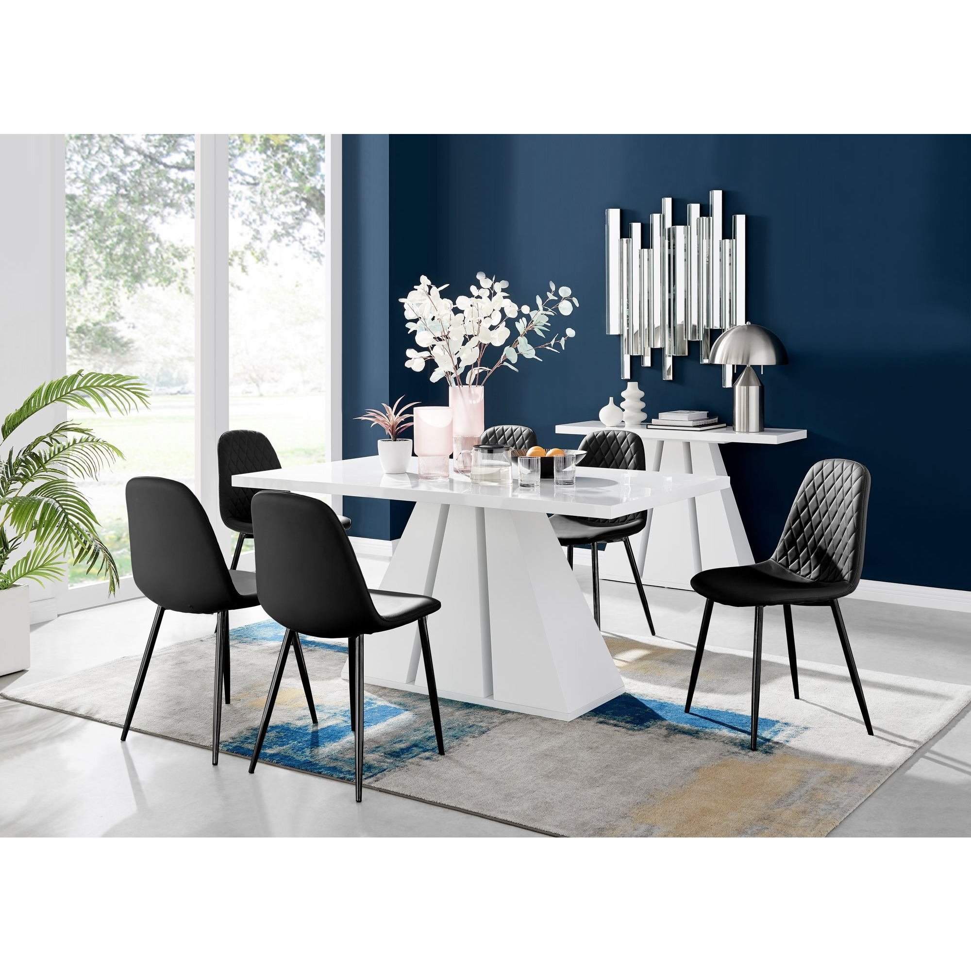 Athens White High Gloss Dining Table & 6 Corona Black Leg Chairs