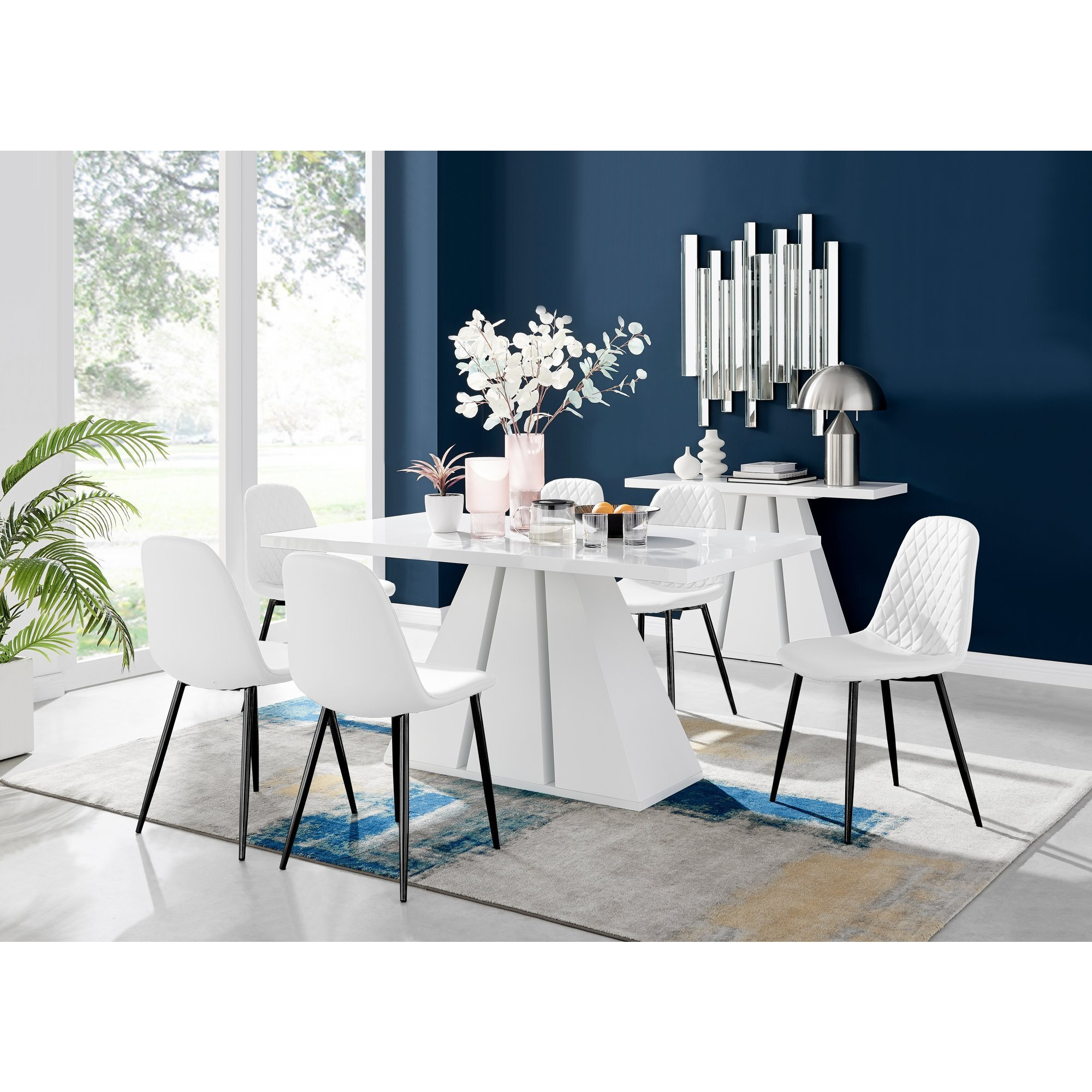 Athens White High Gloss Dining Table & 6 Corona Black Leg Chairs