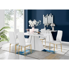 Athens White High Gloss Dining Table & 6 Milan Gold Leg Chairs