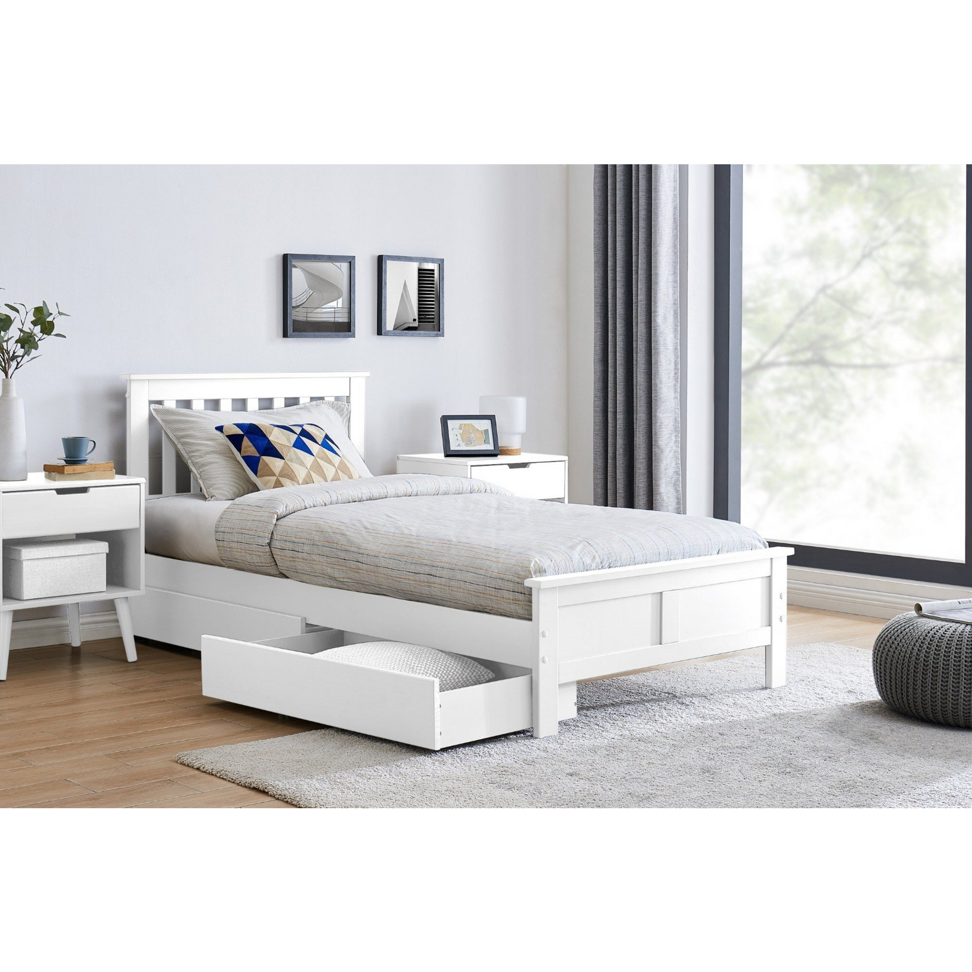 Azure Modern White Solid Pine Single/Double/King Bed