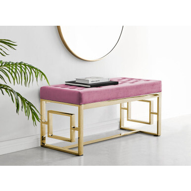 Gold Metal & Pink Velvet Luxury Bench - Furniturebox