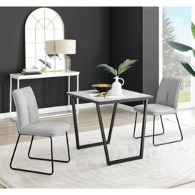 Carson White Marble Effect Square Dining Table & 2 Halle Chairs