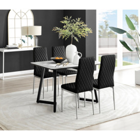 Carson White Marble Effect Dining Table & 4 Velvet Milan Chairs
