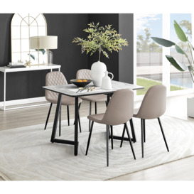 Carson White Marble Effect Dining Table & 4 Corona Black Leg Chairs