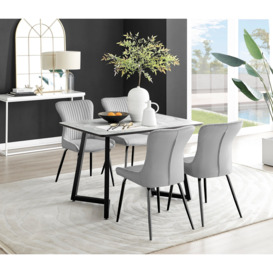 Carson White Marble Effect Dining Table & 4 Nora Black Leg Chairs