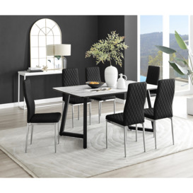 Carson White Marble Effect Dining Table & 6 Velvet Milan Chairs