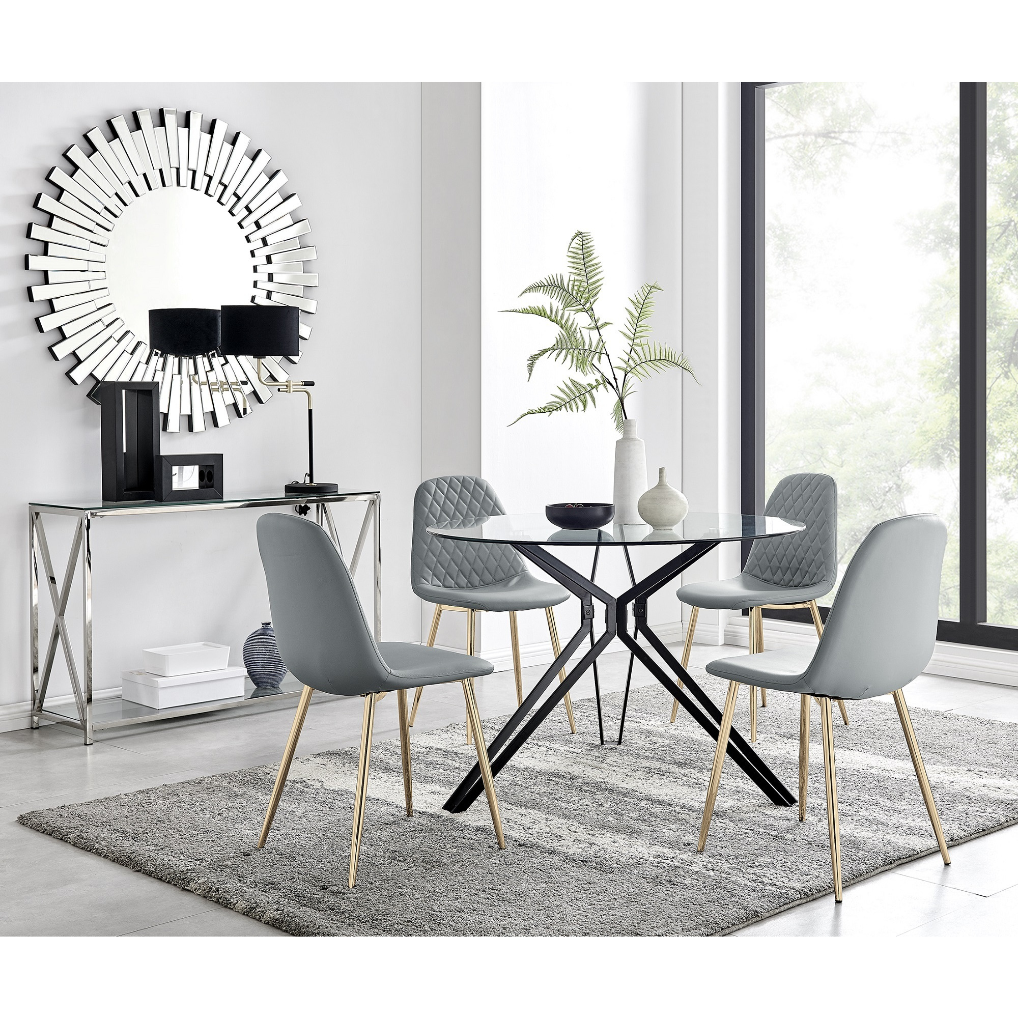 Cascina Dining Table and 4 Corona Gold Leg Chairs - Furniturebox