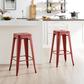 2x Colton 'Tolix' Style Red Metal Bar Stools